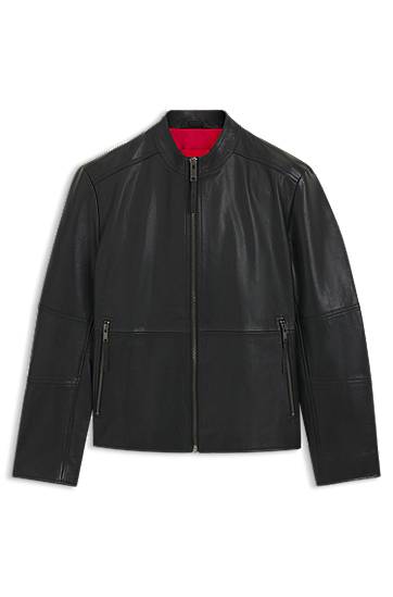 Bunda BOSS Slim-Fit Leather Jacket Čierna | 50540984