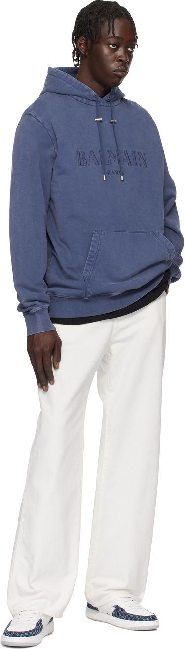 Mikina Balmain Balmain Vintage Embroidered Hoodie Modrá | EH1JT047BC72, 3