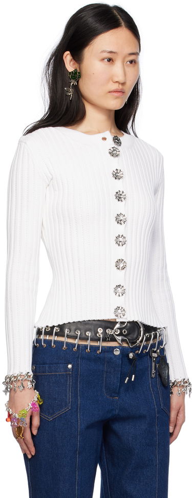 Sveter Chopova Lowena Chopova Lowena Daffy Ribbed Knit Cardigan Biela | 5151, 1