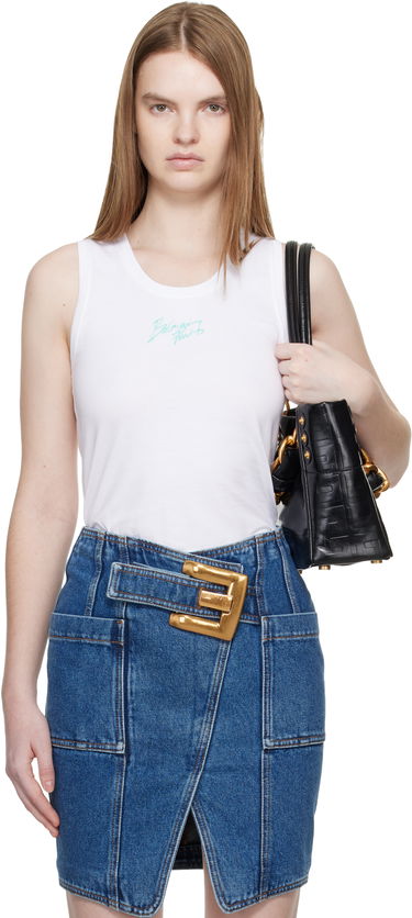 Tielko Balmain Relaxed 'Balmain Paris' Brush Print Tank Top Biela | GF1EB075BD40, 0