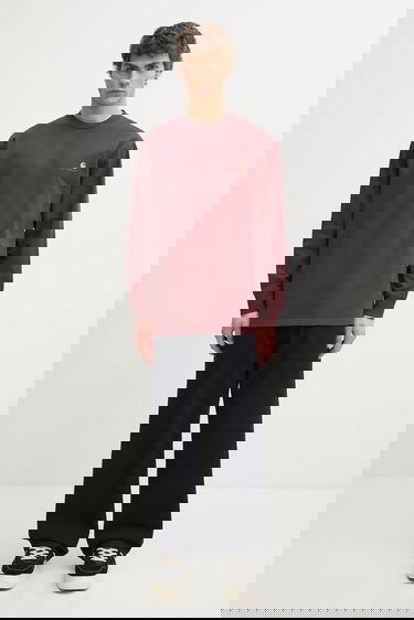 Tričko Carhartt WIP Cotton American Script Long-Sleeve T-Shirt with Embroidered Logo Vínová | I029955.33KXX, 4