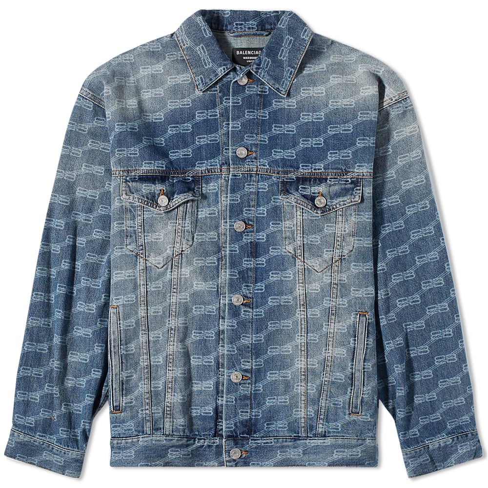 Bunda Balenciaga BB All-Over Print Oversized Denim Jacket Blue Authentic Ring Modrá | 675208-TMW37-4437, 0