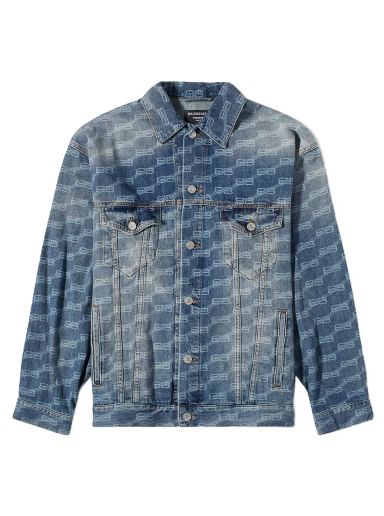 Bunda Balenciaga BB All-Over Print Oversized Denim Jacket Blue Authentic Ring Modrá | 675208-TMW37-4437