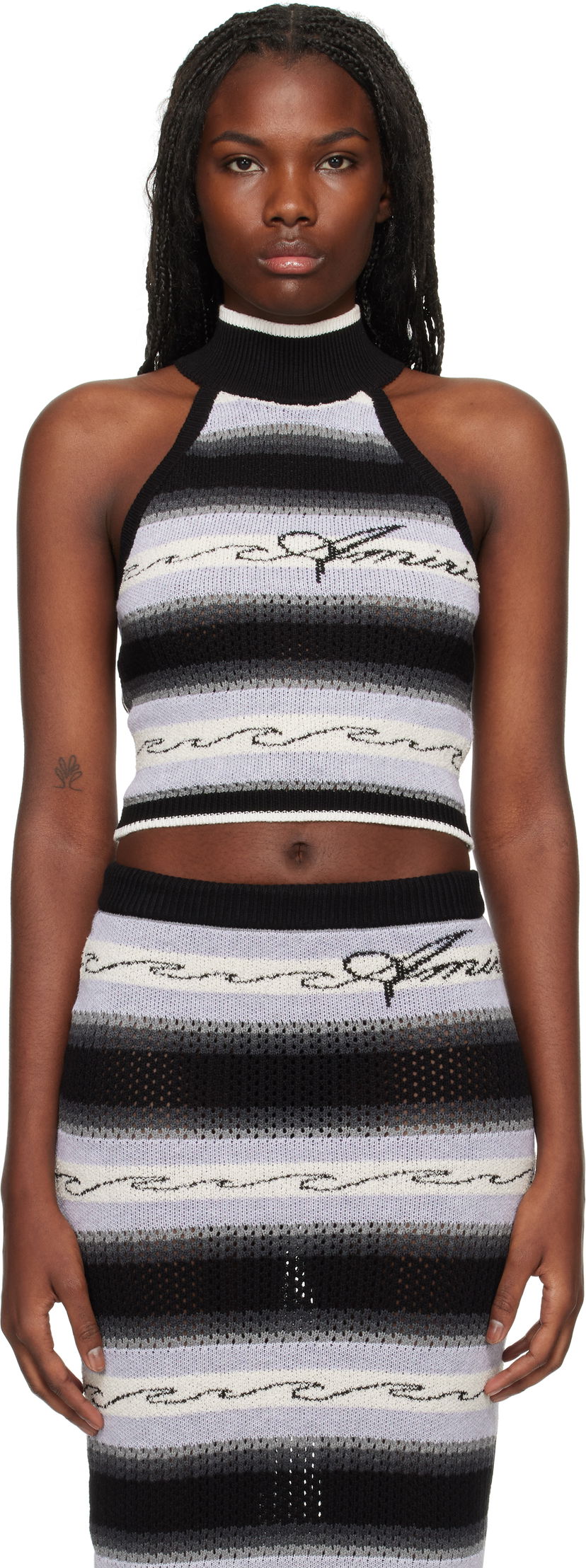 Tielko AMIRI Wave Baja Stripe Tank Top Čierna | AWKNTT1005