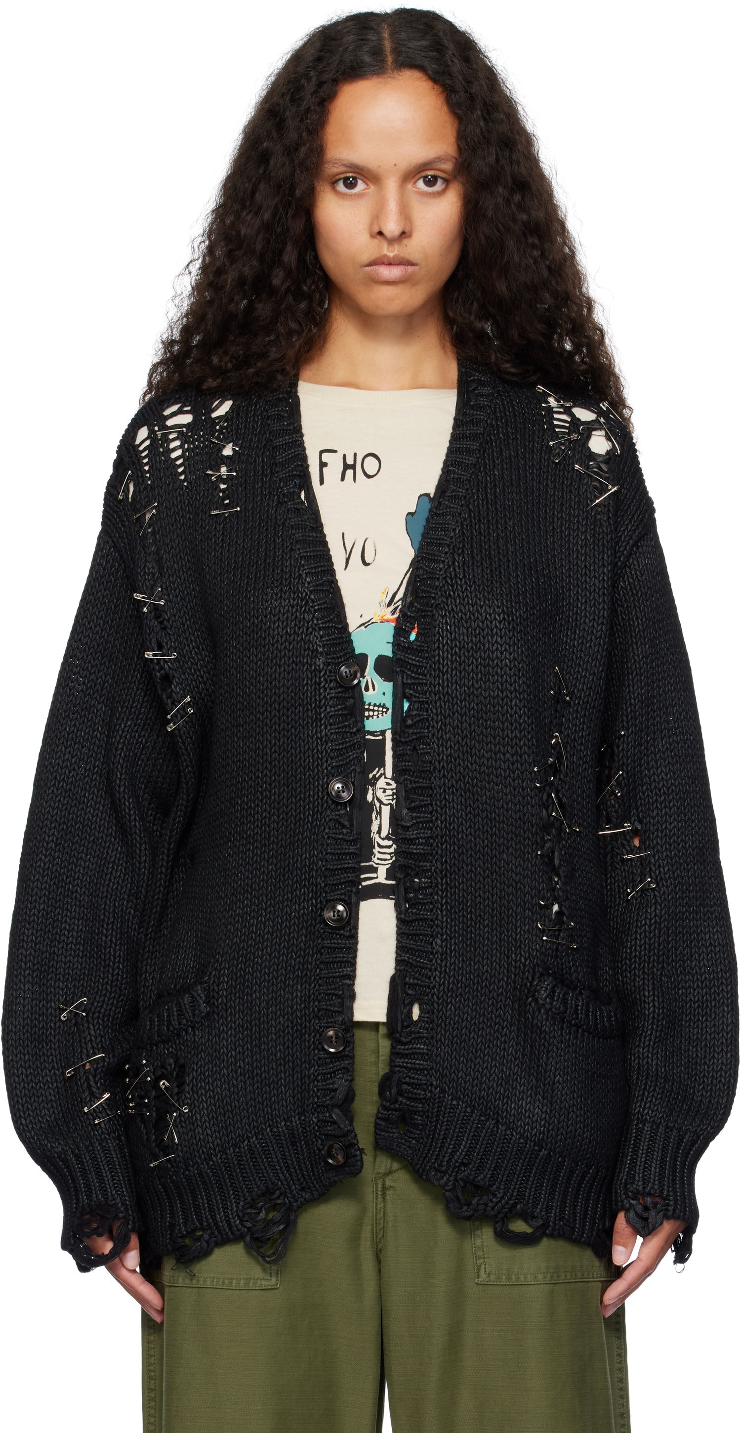 Sveter R13 R13 Distressed Boyfriend Cardigan Čierna | R13WY249 Y170A, 0