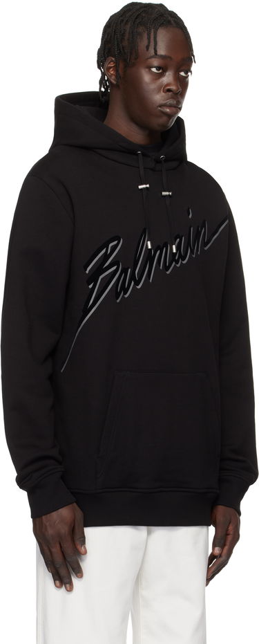 Mikina Balmain Balmain Flocked Letter Hoodie Čierna | EH1JT047BC86, 1