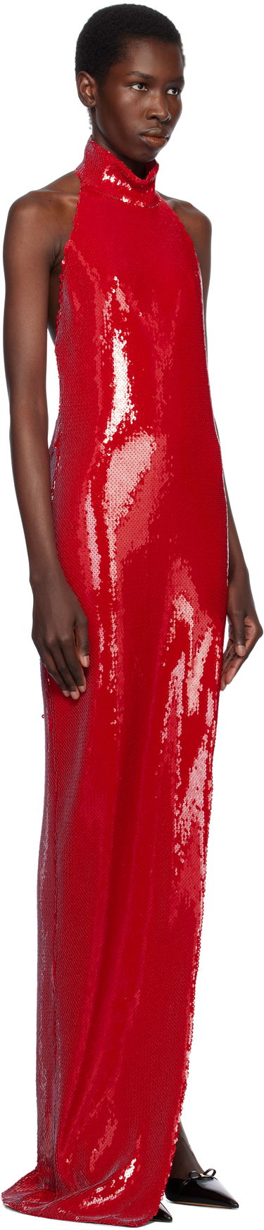 Šaty Balmain Balmain Sequin Halterneck Maxi Dress Červená | EF0RP148XK97, 1