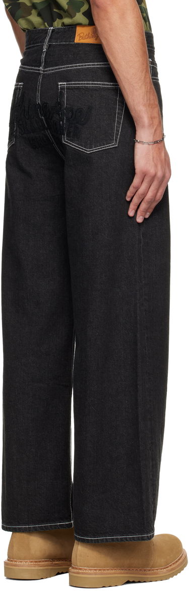 Džínsy BAPE Champion Logo 12 oz Wide-Leg Jeans with Contrast Stitching Čierna | 001DPL802002L, 2