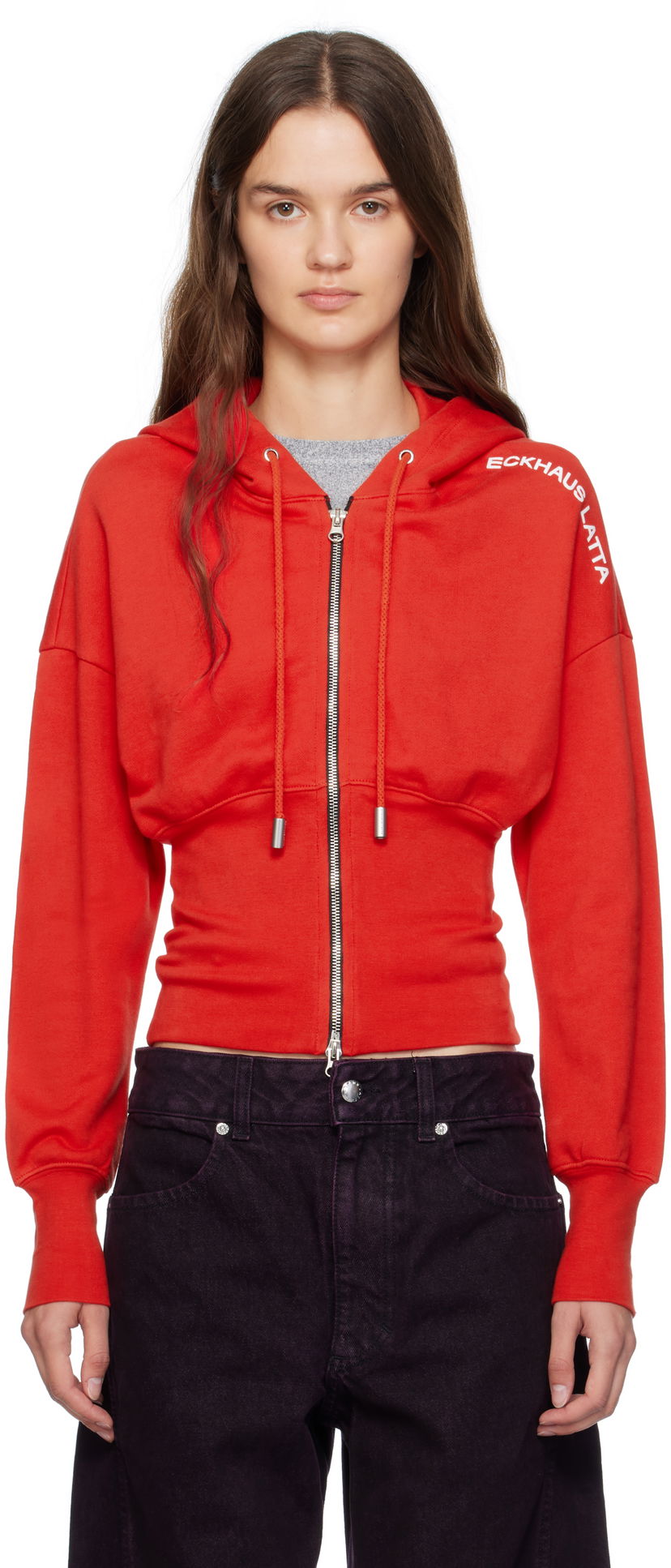 Mikina Eckhaus Latta Eckhaus Latta Snatched Zip-Up Hoodie Červená | 4000-EL-PF25-R -