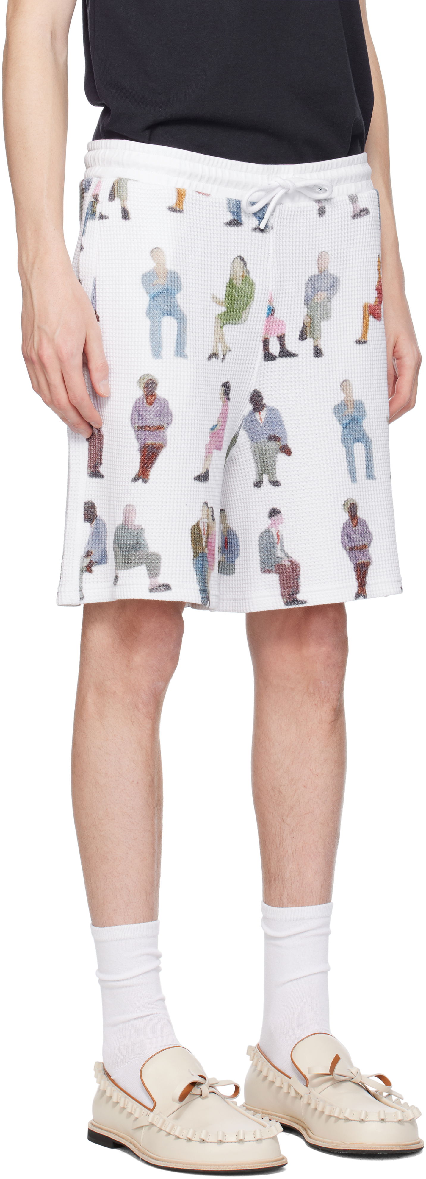 Šortky JW Anderson JW Anderson Printed Waffle Shorts Biela | JR0054-PG1737, 1