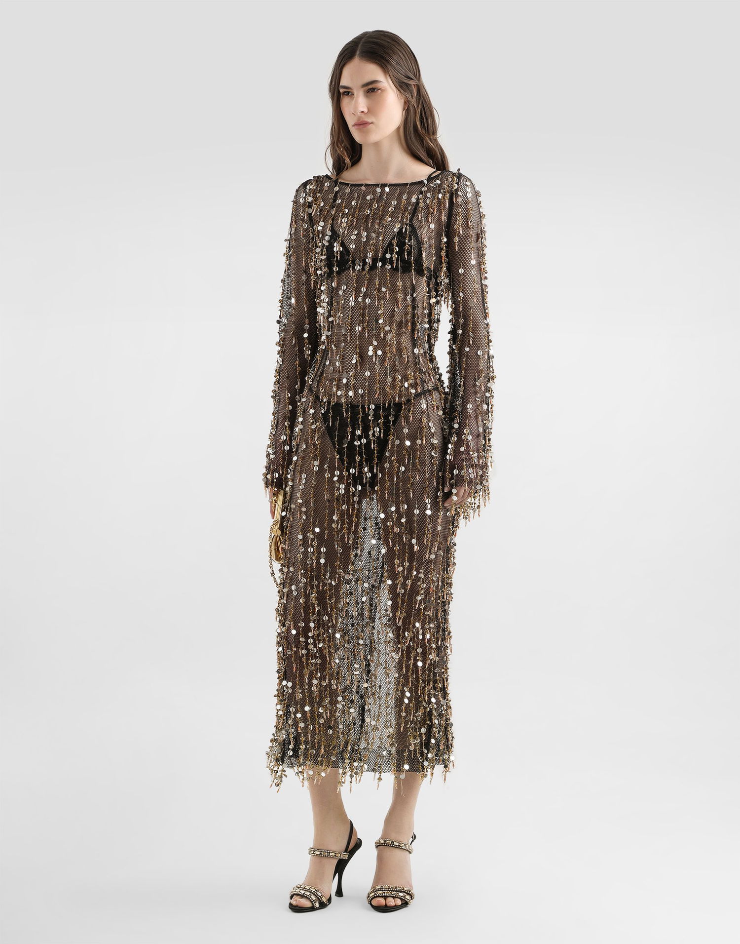 Šaty Dolce & Gabbana Dolce & Gabbana Long Fringe Sequin Dress Čierna | F60EJZGDDG3S8400, 1