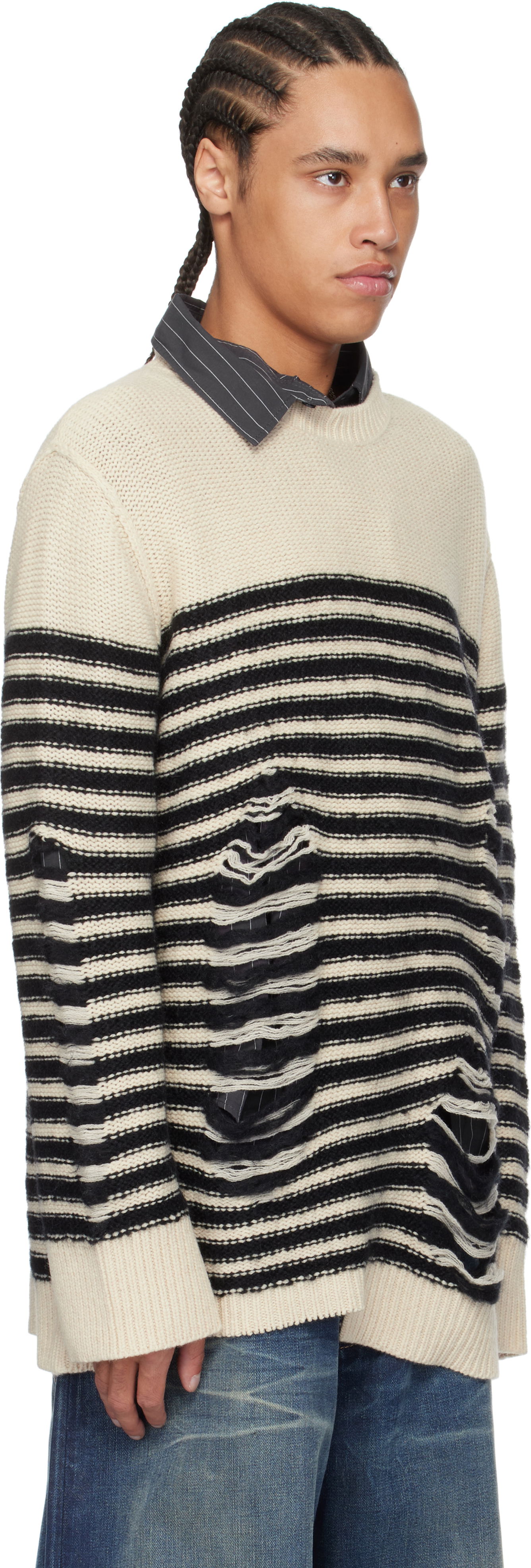 Sveter Acne Studios Acne Studios Striped Distressed Knit Sweater Rôznofarebný | C60105-, 1