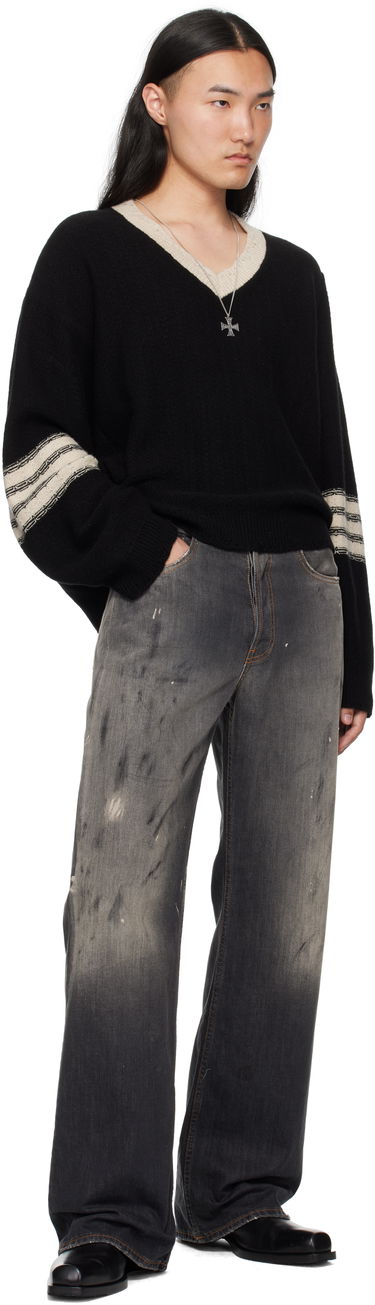 Sveter Enfants Riches Déprimés Asymmetrical Varsity V-Neck Sweater Čierna | 080-249, 3
