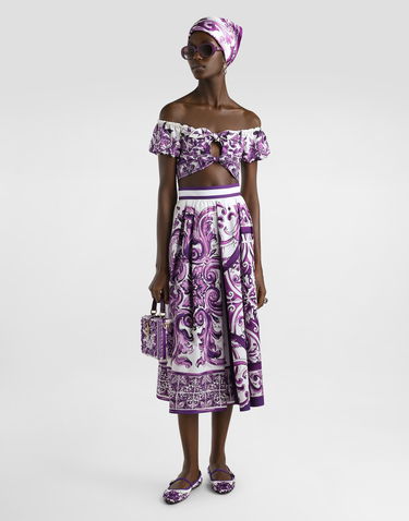 Sukňa Dolce & Gabbana Dolce & Gabbana Majolica Print Pleated Midi Skirt Fialová | F4CULTFI5JGHP5DQ, 1