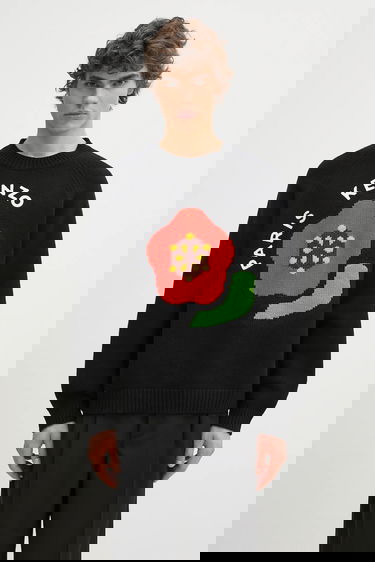 Sveter KENZO Pop Collection Wool Warm Sweater with Red Flower Paris Design Čierna | FF55PU7223LA.99J, 0