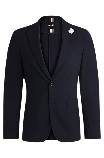 Bunda BOSS Slim Fit Stretch Seersucker Blazer Navy | 50540784