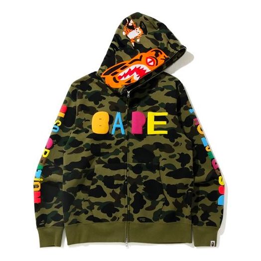 Mikina BAPE Bathing Ape x READYMADE Shark Camo Full Zip Hoodie Zelené | 1H23-115-905