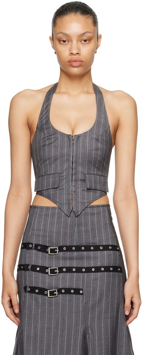 Sukňa Miaou Miaou Dani Halter Pinstripe Top Šedá | 7077TRWDKS, 0