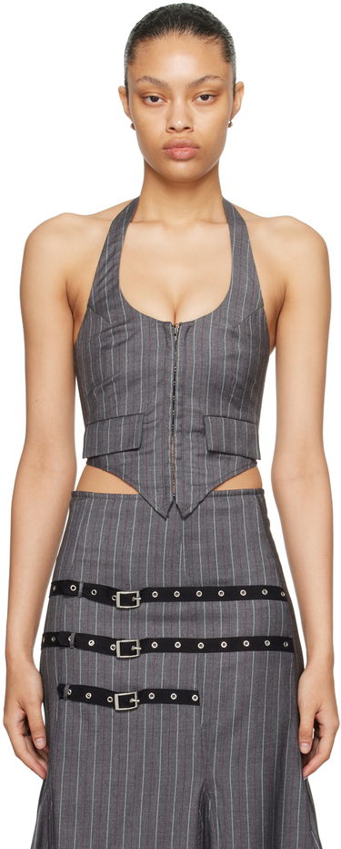 Sukňa Miaou Miaou Dani Halter Pinstripe Top Šedá | 7077TRWDKS, 0