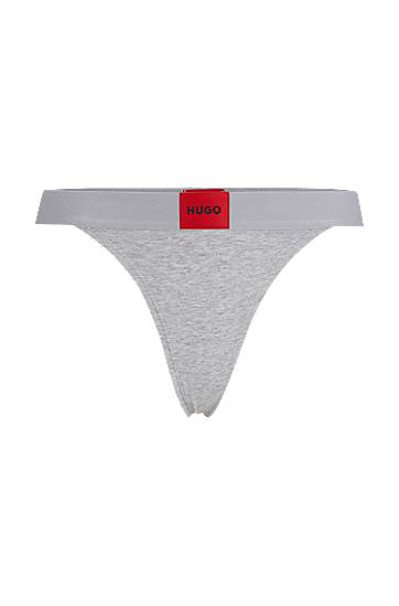 Nohavičky BOSS HUGO Stretch-Cotton Thong Briefs with Logo Waistband Šedá | 50503102, 0