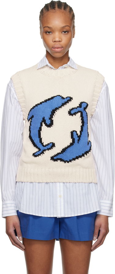Sveter MSGM MSGM Jacquard Knit Vest Béžová | 3841MDT195 257281, 0