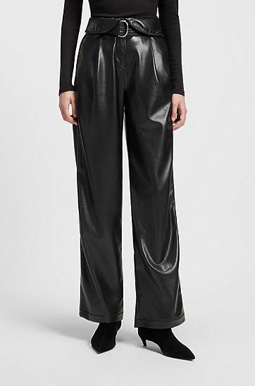 Nohavice BOSS Straight-leg trousers in faux leather with belt Čierna | 50547304, 1