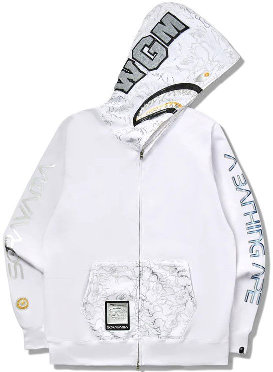 Bape X Hajime Sorayama Shark Full Zip Hoodie White