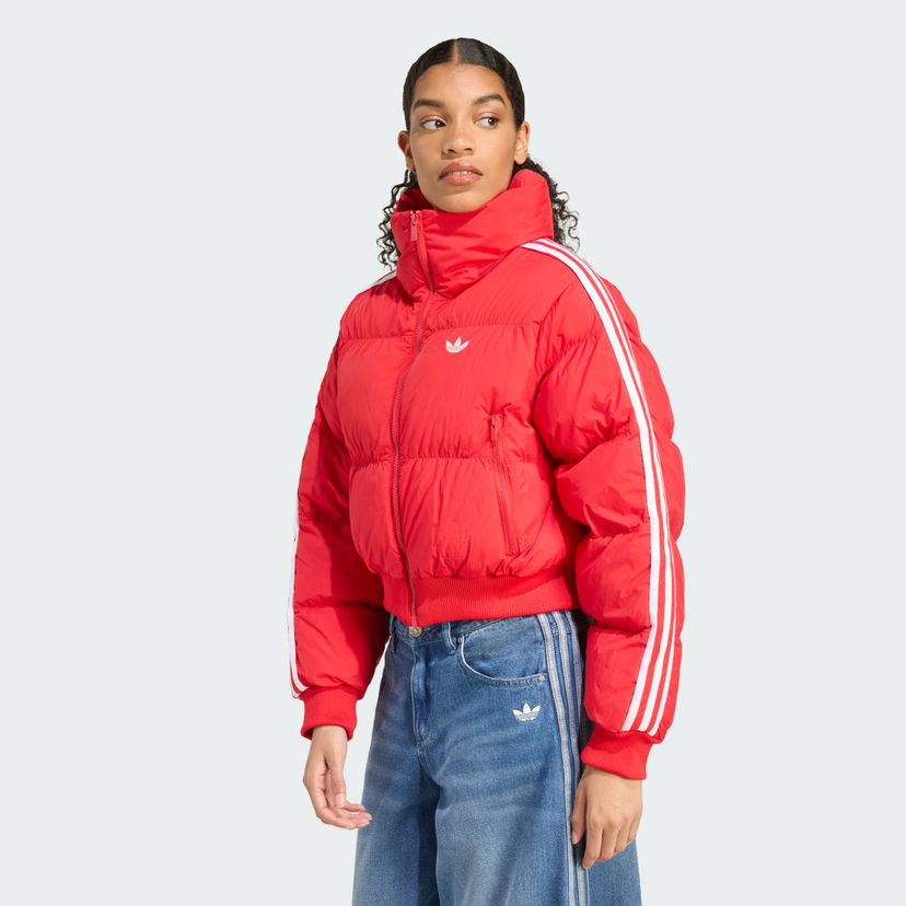 Prešívaná bunda adidas Performance Adicolor Cropped Puffer Jacket Červená | JX2966