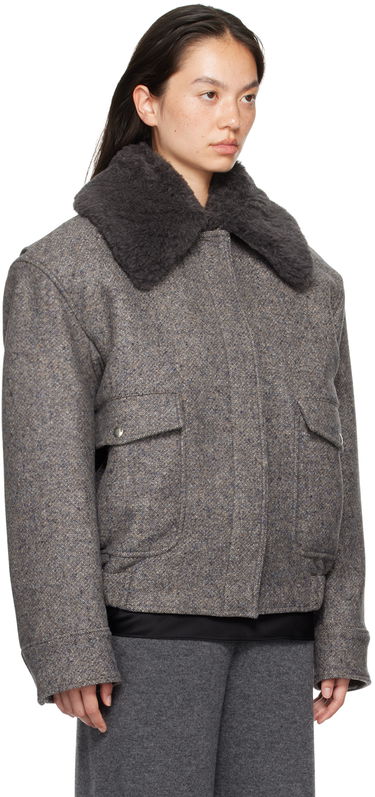 Bomber bunda Stella McCartney Wool Trimmed Jacket Šedá | 6601003EJ670, 1