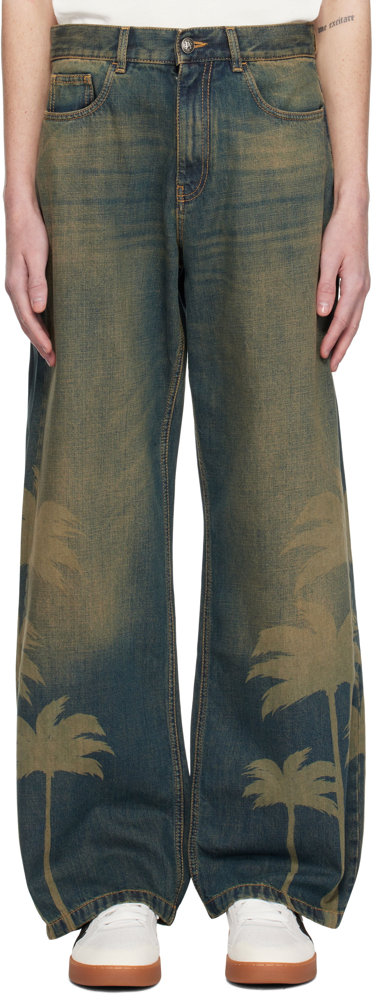 Džínsy Palm Angels Laser Palms Loose Jeans Modrá | PMYA049S25DEN0016009, 0