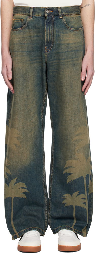 Džínsy Palm Angels Laser Palms Loose Jeans Modrá | PMYA049S25DEN0016009, 0