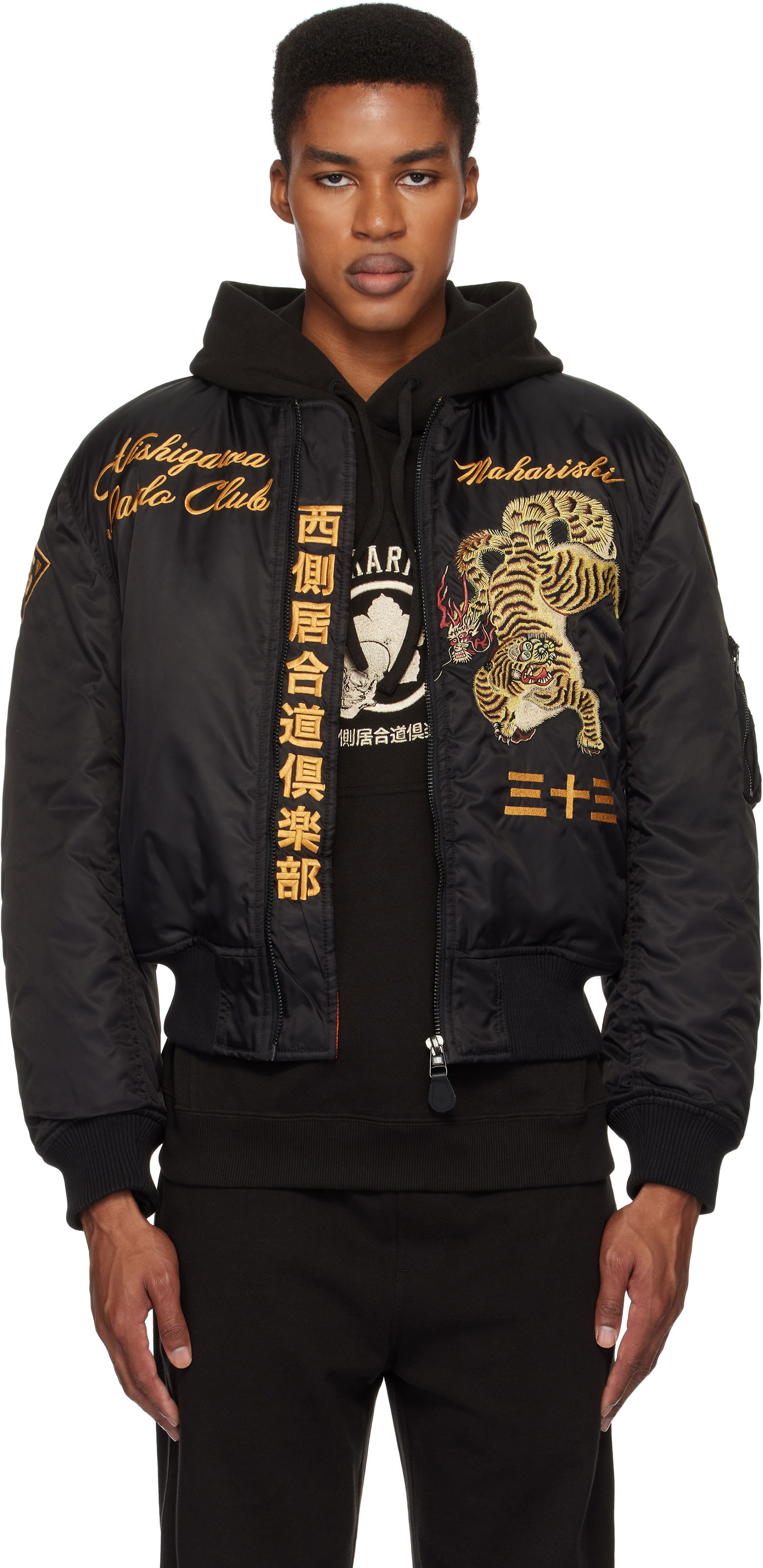 Bomber bunda Maharishi Nishigawa Iaido Club Edition Nekomata Tiger MA1 Bomber Jacket Čierna | 4580 Nekomata Tiger, 0