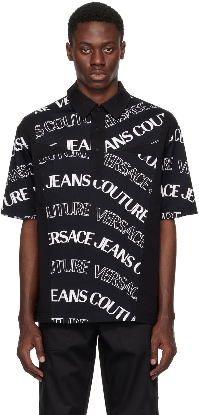 Polo tričko Versace Couture Black Logowave Polo Čierna | E76GAG629_EJS296