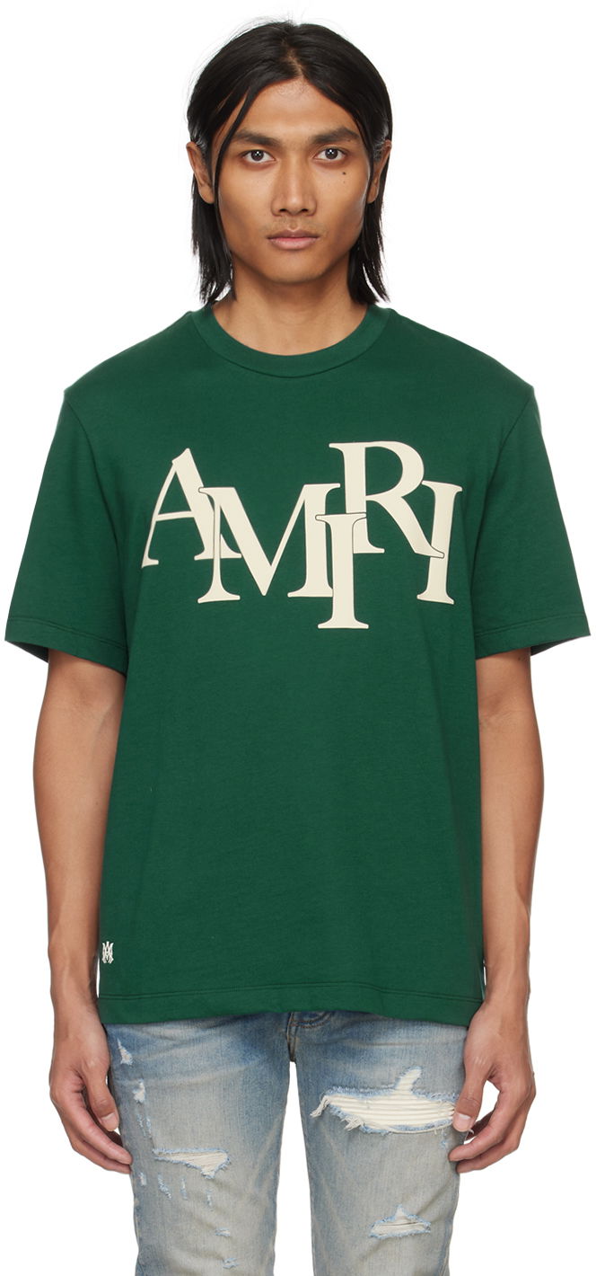 Tričko AMIRI Staggered T-Shirt Zelené | PS24MJL015, 0