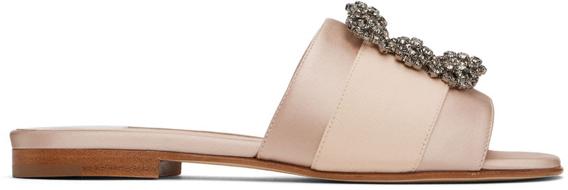 Doplnky Manolo Blahnik Manolo Blahnik Martamod Satin Slide Sandals with Crystal Embellishment Ružová | 218-0049