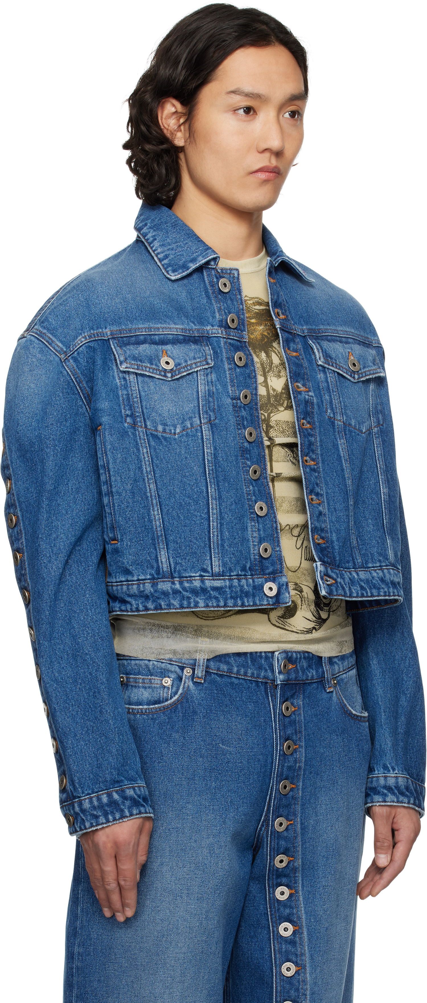 Bunda Jean Paul Gaultier Jean Paul Gaultier 'The Buttoned' Cropped Denim Jacket Modrá | 25/34-U-VE092-D013-57, 1