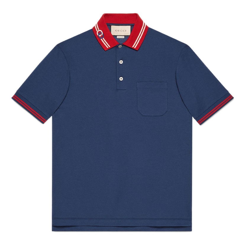 Polo tričko Gucci Interlocking G Cotton Piqué Polo Shirt Modrá | 658067-XJDI2-4714