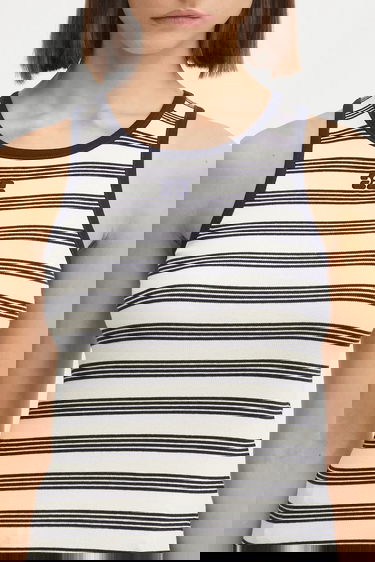 Tielko GANNI GANNI Women's Striped Soft Cotton Rib Tank Top Biela | T4144, 3