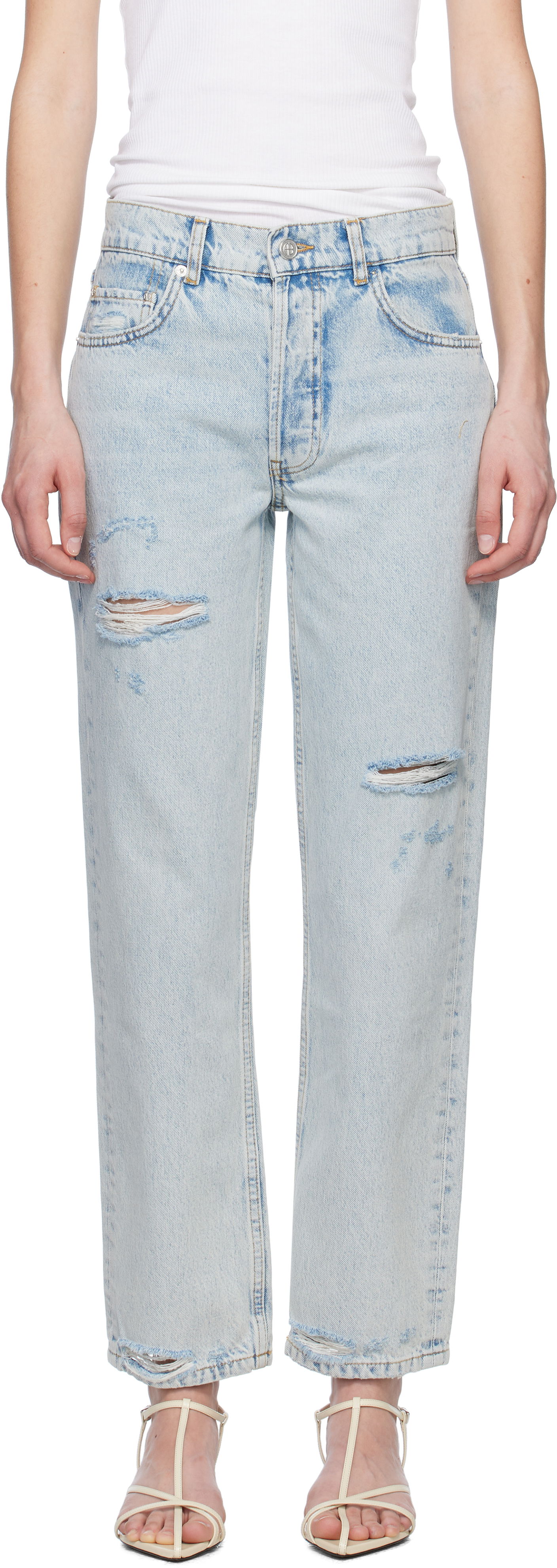 Džínsy Anine Bing Anine Bing Kate Distressed Straight-Leg Jeans Modrá | A-06-10615-WHD24, 0