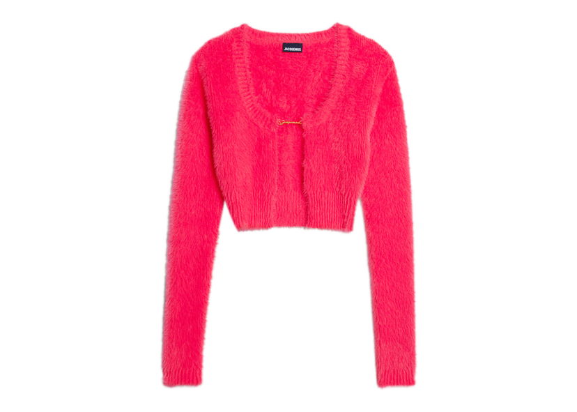 Sveter Jacquemus La Maille Neve Manches Longues Fluffy Charm Logo Cardigan Ružová | 223KN010-2380-450