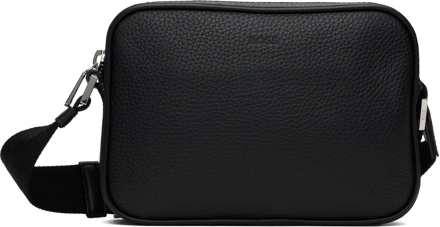 Taška cez rameno BOSS BOSS Embossed-Logo Leather Reporter Bag Čierna | 50536151, 0