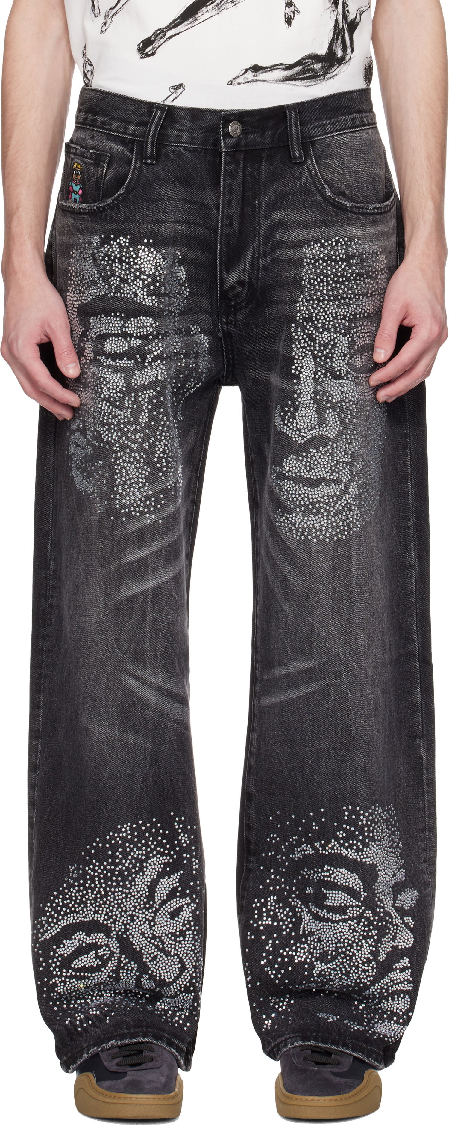 Džínsy KidSuper KidSuper Rhinestone Face Jeans Čierna | SS25-PT-24, 0