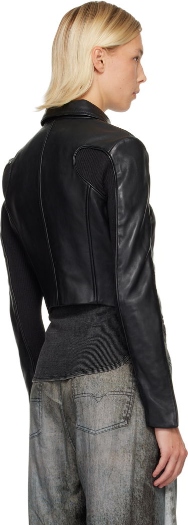 Bunda Diesel Leather Jacket with Ribbed Knit Sleeves Čierna | A15373 0AJIR, 2