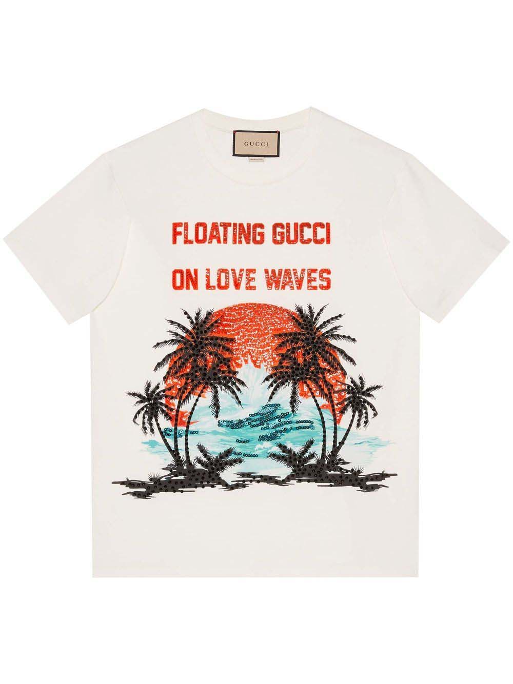 Tričko Gucci Sequinned Slogan-Print T-Shirt White Biela | 615044xjedn9088, 0