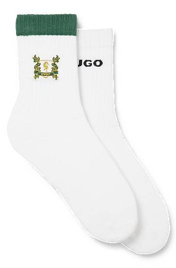 Ponožky BOSS Two-Pack of Cotton-Blend Short Socks with Embroidery Biela | 50543173