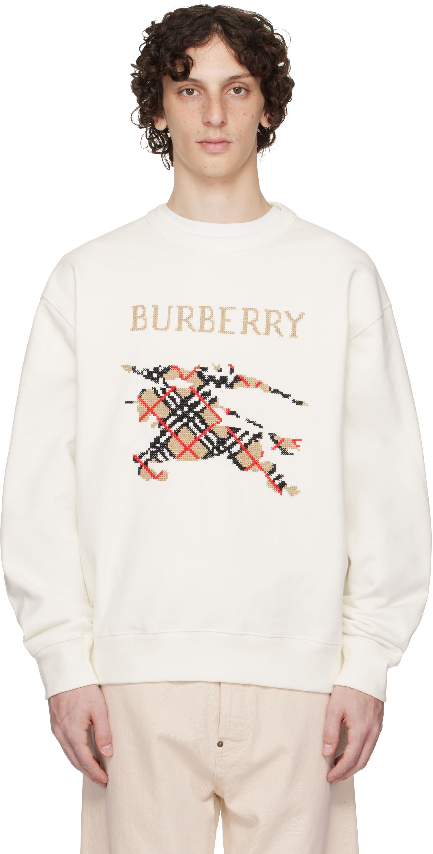 Mikina Burberry Burberry Intarsia EKD Sweatshirt Biela | 8110547, 0