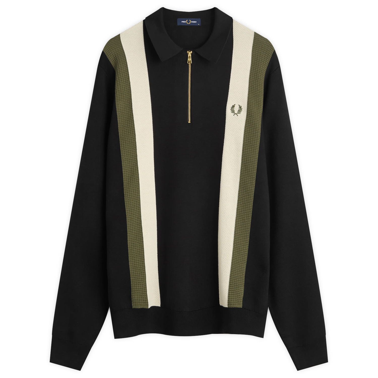 Polo tričko Fred Perry Fred Perry Textured Knitted Zip Polo Shirt, Size Large Čierna | K1354-102, 1