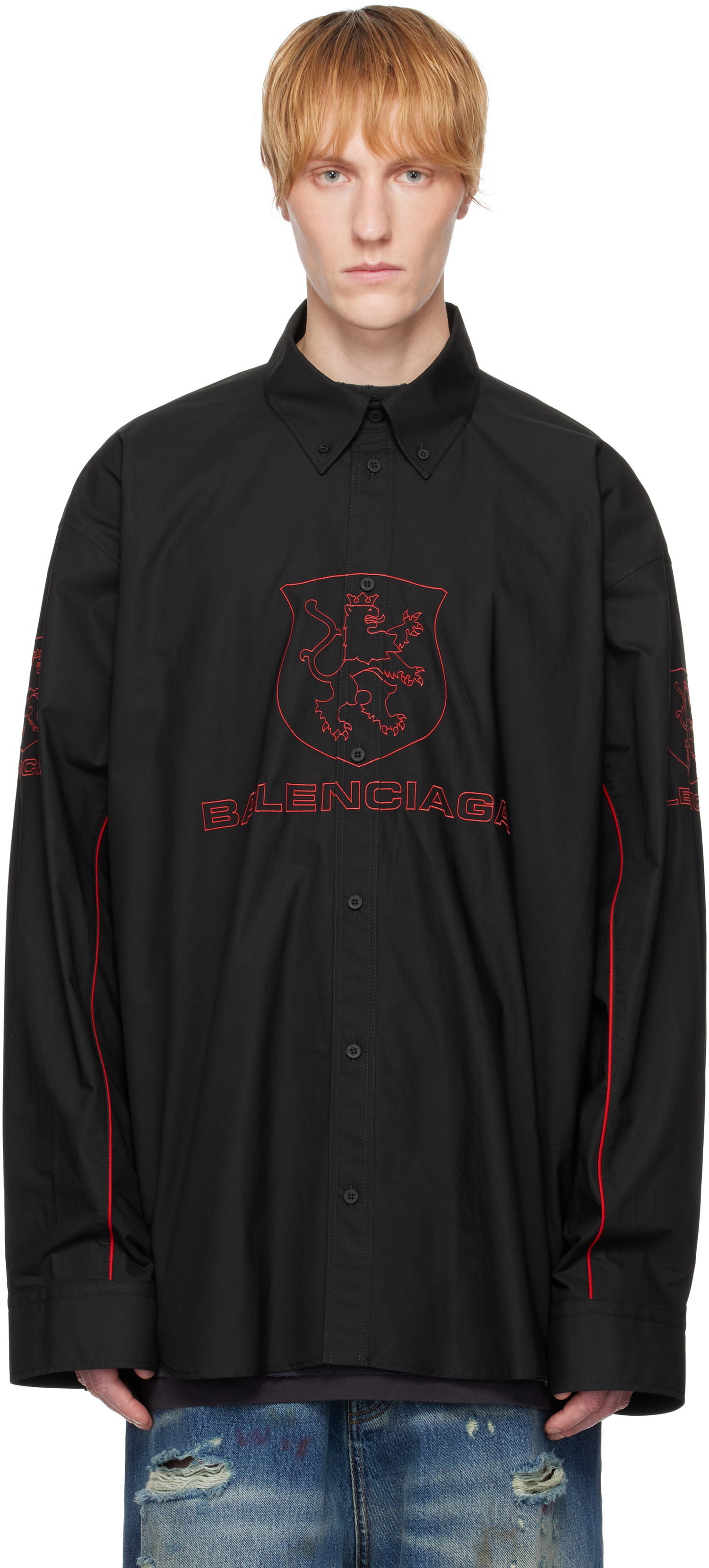 Košeľa Balenciaga Balenciaga Embroidered Long Sleeve Shirt Čierna | 814601TNM60, 0