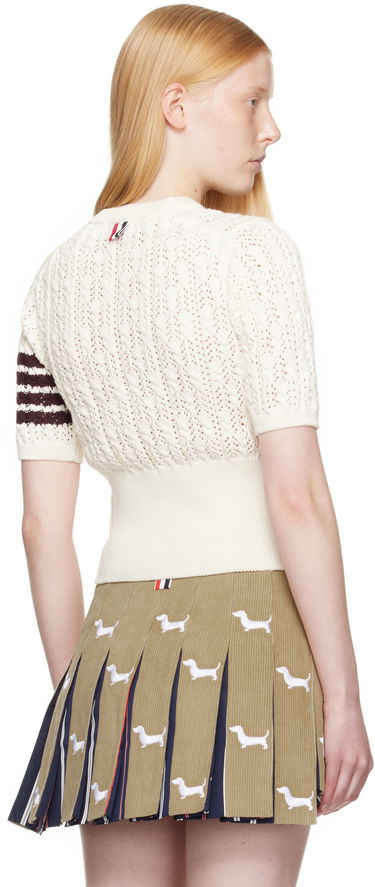 Sveter Thom Browne Thom Browne Pointelle Cable Stitch 4-Bar Sweater Biela | FKA495A-Y3017, 2
