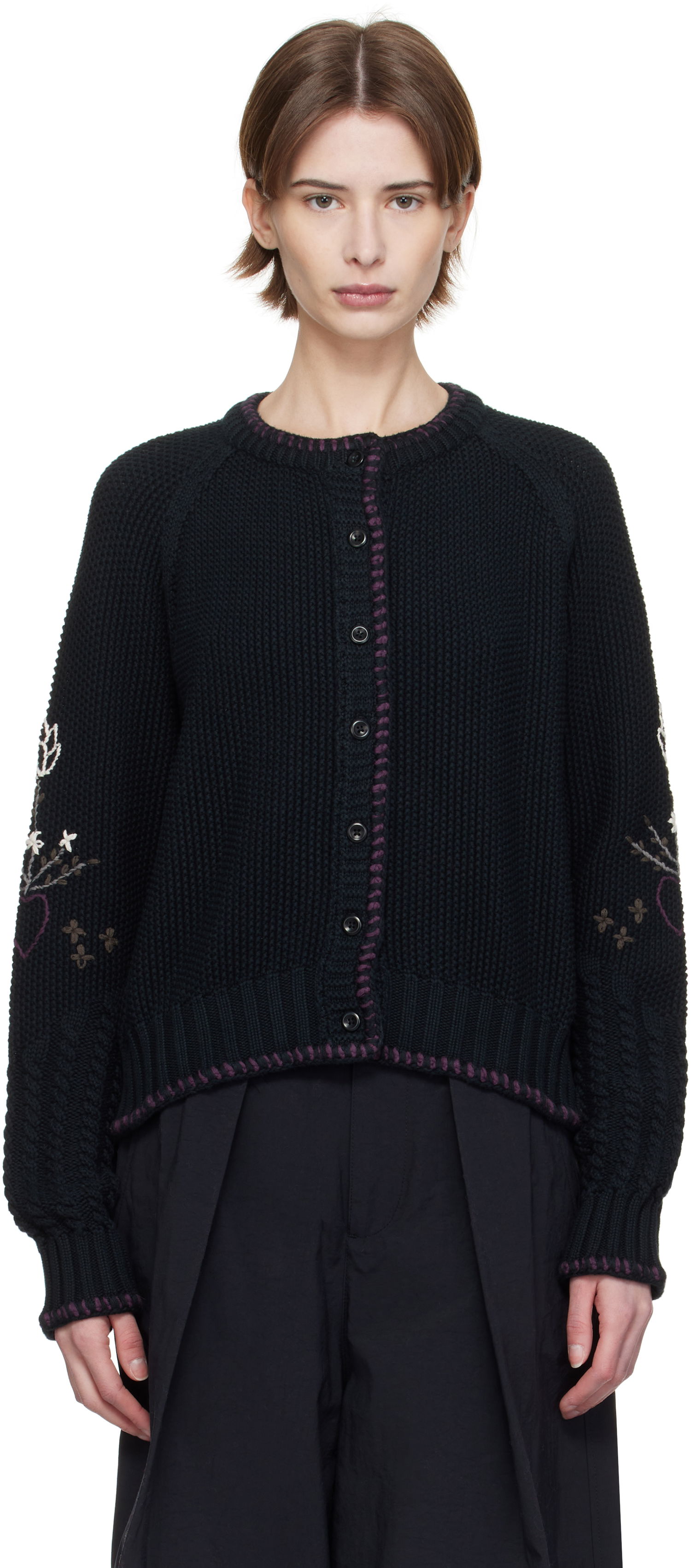 Sveter YMC YMC Lotus Embroidered Cardigan Čierna | Q8XMK, 0